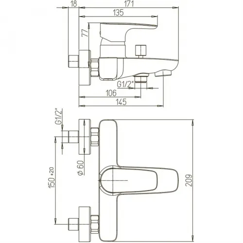 Смеситель для ванны PAINI Parallel без аксессура, хром (CR)