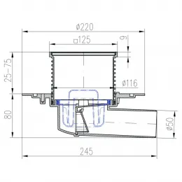 Душевой трап с решеткой PAINI 125х125 мм, черный матовый