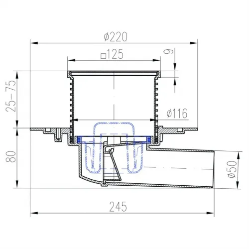 Душевой трап с решеткой PAINI 125х125 мм, черный матовый