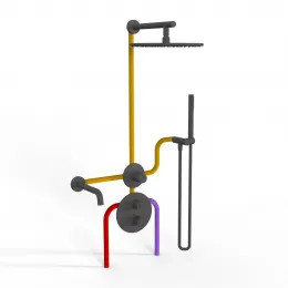 Комплект на 3 потребителя с термостатом Cox PAINI, для ванны/душа, черный брашированный PVD