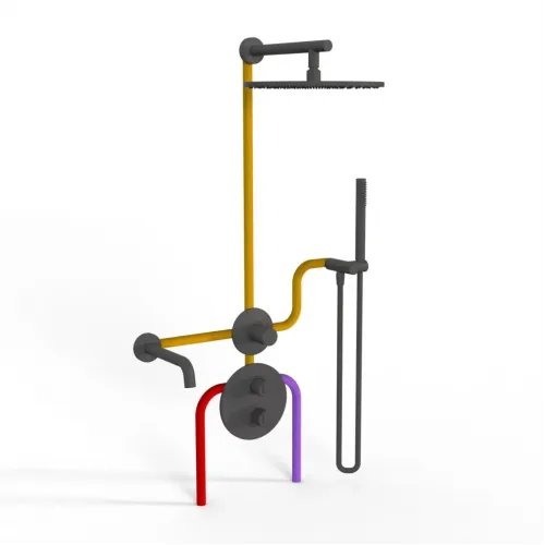 Комплект на 3 потребителя с термостатом Cox PAINI, для ванны/душа, черный брашированный PVD