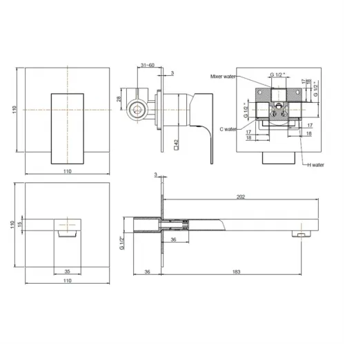 Смеситель для раковины PAINI Grazia встраиваемый, хром (CR)
