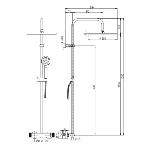 Душевая система PAINI Cox 250 мм, с термостатом, хром (CR)