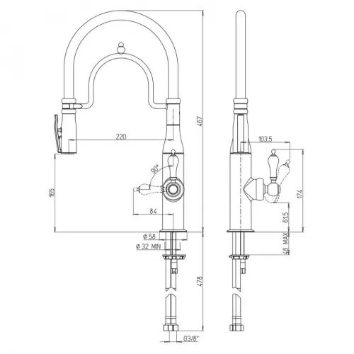 Смеситель для кухни PAINI Botticelli гибкий излив, черный матовый PVD (PZ)