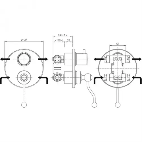Смеситель для ванны PAINI Duomo встраиваемый, хром (CR)