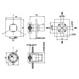 Встраиваемый дивертор PAINI Grazia на 3 выхода, встраиваемый, хром (CR)