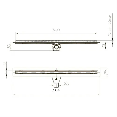 Душевой лоток PAINI Slim Line 500 мм D50, черный матовый