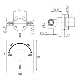 Встраиваемый дивертор PAINI Grazia на 2 выхода, встраиваемый, PVD черный, черный брашированный PVD (PZ)