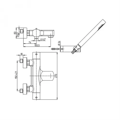 Смеситель для ванны PAINI Ovo с термостатом и аксессуаром, хром (CR)