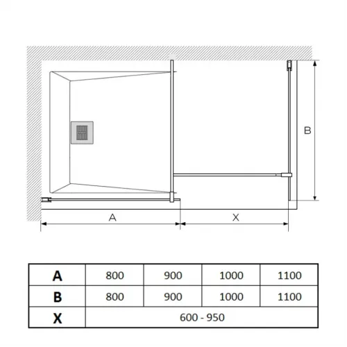 Душевая перегородка 110x195 стекло прозрачное