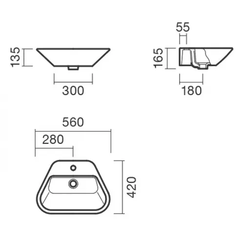 Раковина накладная 55 Sanitana GLAM