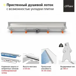 Душевой лоток с рамкой PAINI Klasik 750 мм D40, монтаж к стене, глянец