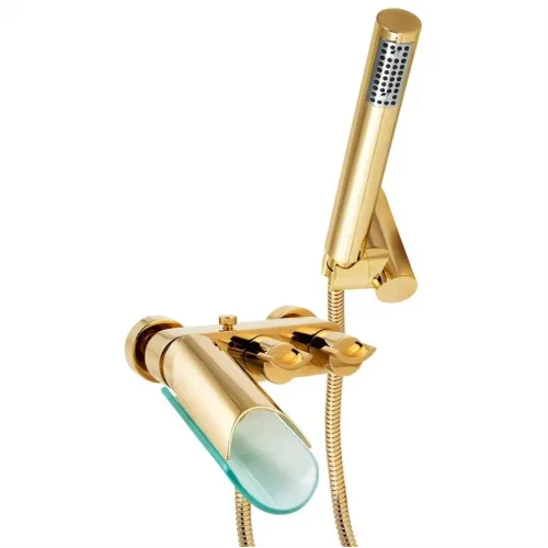 Смеситель для ванны PAINI Morgana с аксессуаром, излив стекло, золото PVD (OP)