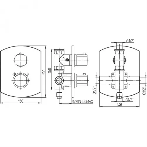 Смеситель для душа PAINI Ovo встраиваемый с термостатом, хром (CR)