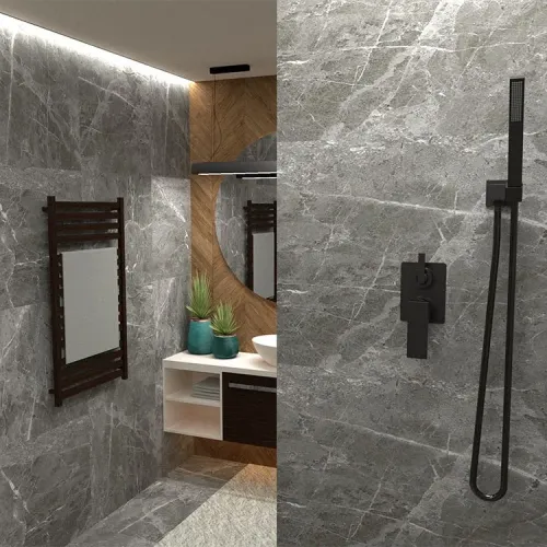 Комплект ручной лейки PAINI квадратный, черный брашированный PVD (PZ)