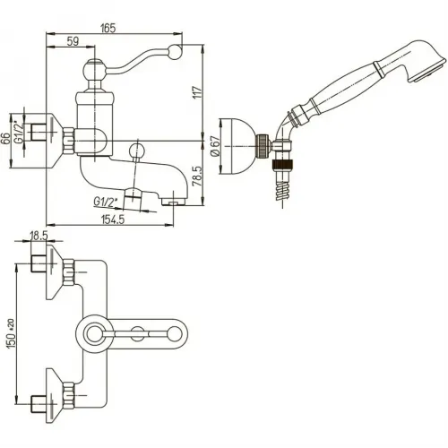Смеситель для ванны PAINI Duomo с аксессуаром, хром (CR)