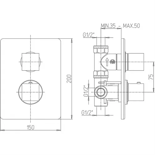 Смеситель для душа PAINI Dax встраиваемый с термостатом, черный брашированный PVD (PZ)