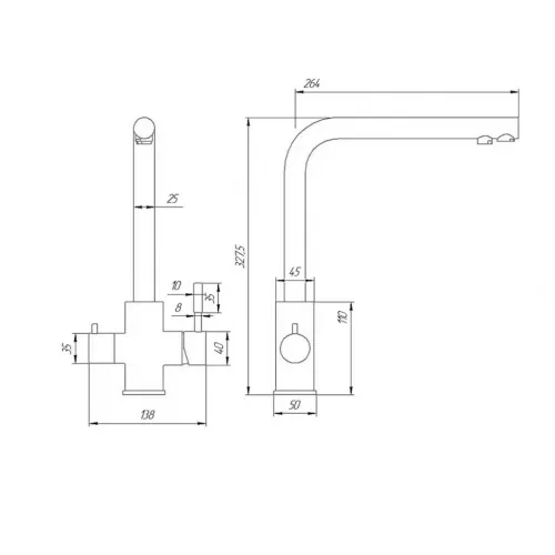 Смеситель для кухни PAINI Norda с подводом для фильтра, никель PVD