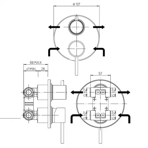Смеситель для ванны PAINI Cox встраиваемый, хром (CR)