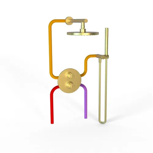 Комплект на 2 потребителя с термостатом Cox PAINI, для душа, брашированное золото PVD