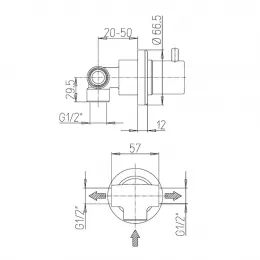 Встраиваемый дивертор PAINI Cox на 2 выхода, брашированное золото PVD (PJ)