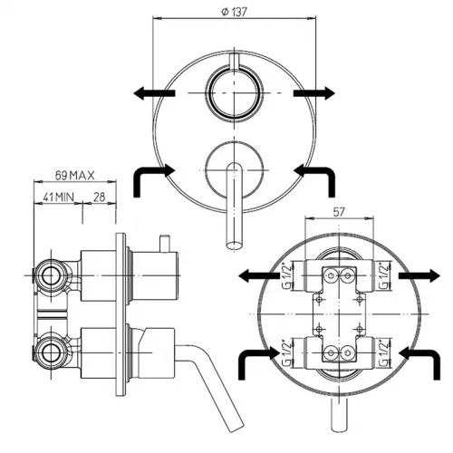 Смеситель для ванны PAINI Pixel new встраиваемый, хром (CR)