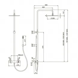 Душевая система PAINI Cox 250 мм, с термостатом, брашированное золото PVD (PJ)