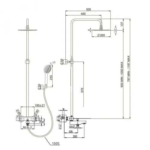 Душевая система PAINI COX с термостатом и изливом, черный (YO)