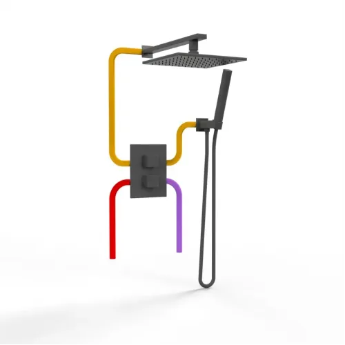 Комплект на 2 потребителя с термостатом Grazia PAINI, для душа, черный брашированный PVD