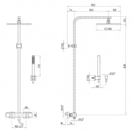 Душевая система PAINI Dax-R с термостатом, брашированное золото PVD (PJ)