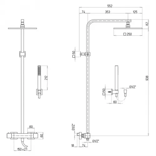 Душевая система PAINI Dax-R с термостатом, брашированное золото PVD (PJ)