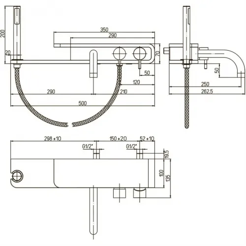 Смеситель для ванны PAINI Pad с аксессуаром, хром (CR)