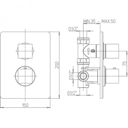 Смеситель для душа PAINI Dax встраиваемый с термостатом, хром (CR)