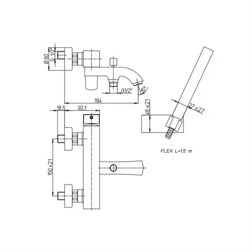 Смеситель для ванны PAINI Lady с аксессуаром, черный (YO)