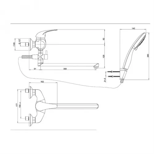 Смеситель для ванны PAINI Smile с длинным изливом с аксессуаром, хром (CR)