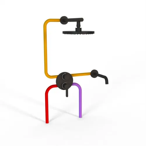 Комплект на 2 потребителя Cox PAINI, для ванны с верхним душем, черный брашированный PVD