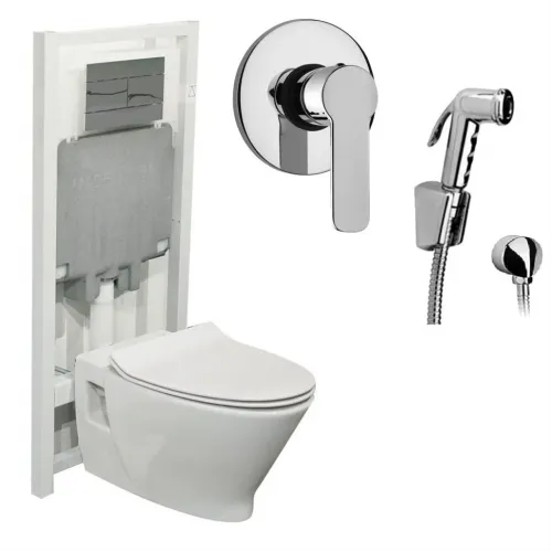 Комплект подвесного унитаза Pop ART 5 в 1, кнопка хром