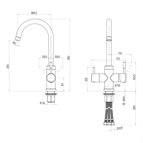 Смеситель для кухни на 3 воды, PAINI Cox, METALLIC BLACK