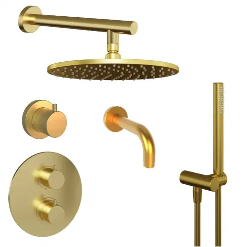 Комплект на 3 потребителя с термостатом Cox PAINI, для ванны/душа, брашированное золото PVD