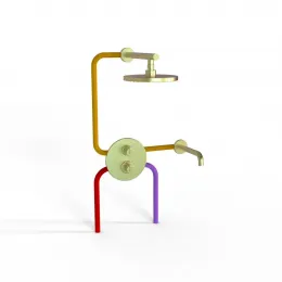 Комплект на 2 потребителя с термостатом Cox PAINI, для ванны с верхним душем, брашированное золото PVD