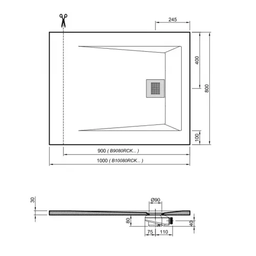 Поддон для душа Sanitana ROCKS 1000х800, белый