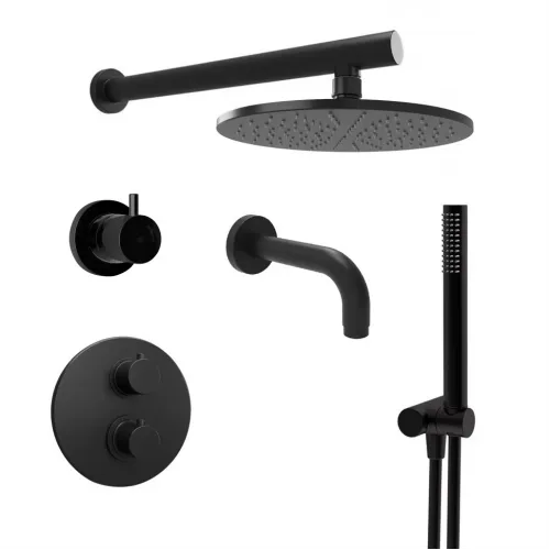 Комплект на 3 потребителя с термостатом Cox PAINI, для ванны/душа, черный брашированный PVD