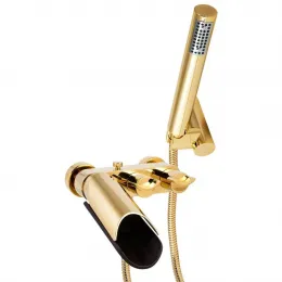 Смеситель для ванны PAINI Morgana с аксессуаром, излив темное дерево, золото PVD (OP)