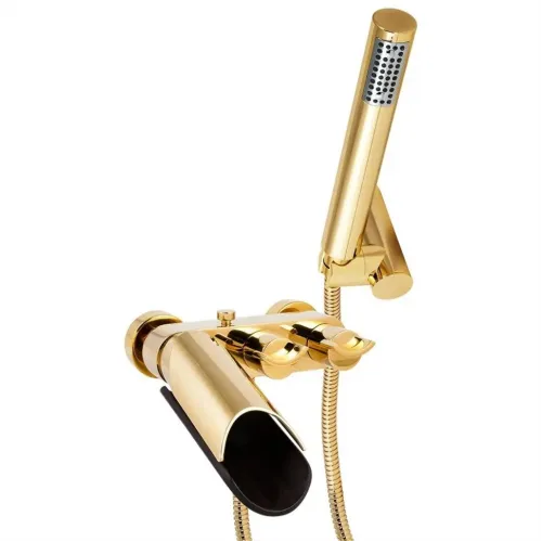Смеситель для ванны PAINI Morgana с аксессуаром, излив темное дерево, золото PVD (OP)