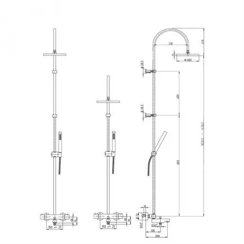Душевая система PAINI Cox 200 мм, с изливом и термостатом, хром (CR)
