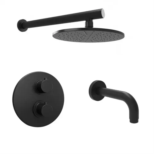 Комплект на 2 потребителя с термостатом Cox PAINI, для ванны с верхним душем, черный брашированный PVD