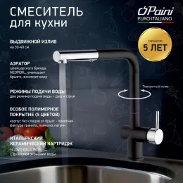 Смеситель для кухни с выдвижной лейкой, PAINI Cox, METALLIC BLACK