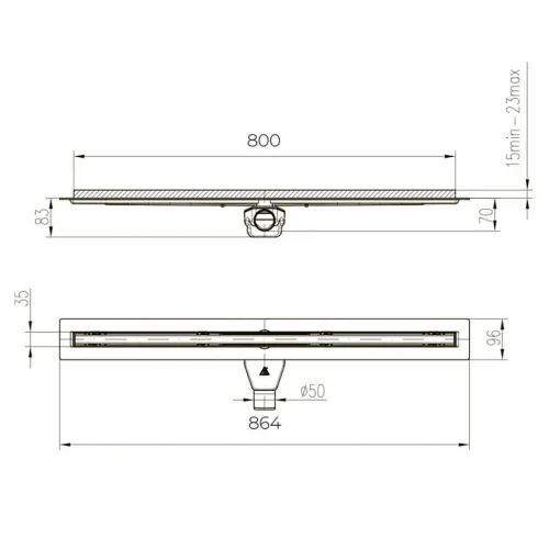 Душевой лоток PAINI Slim Line 800 мм D50, черный матовый