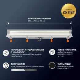 Душевой лоток с рамкой PAINI Klasik 750 мм D40, монтаж к стене, глянец