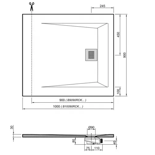 Поддон для душа Sanitana ROCKS 900х900, антрацит